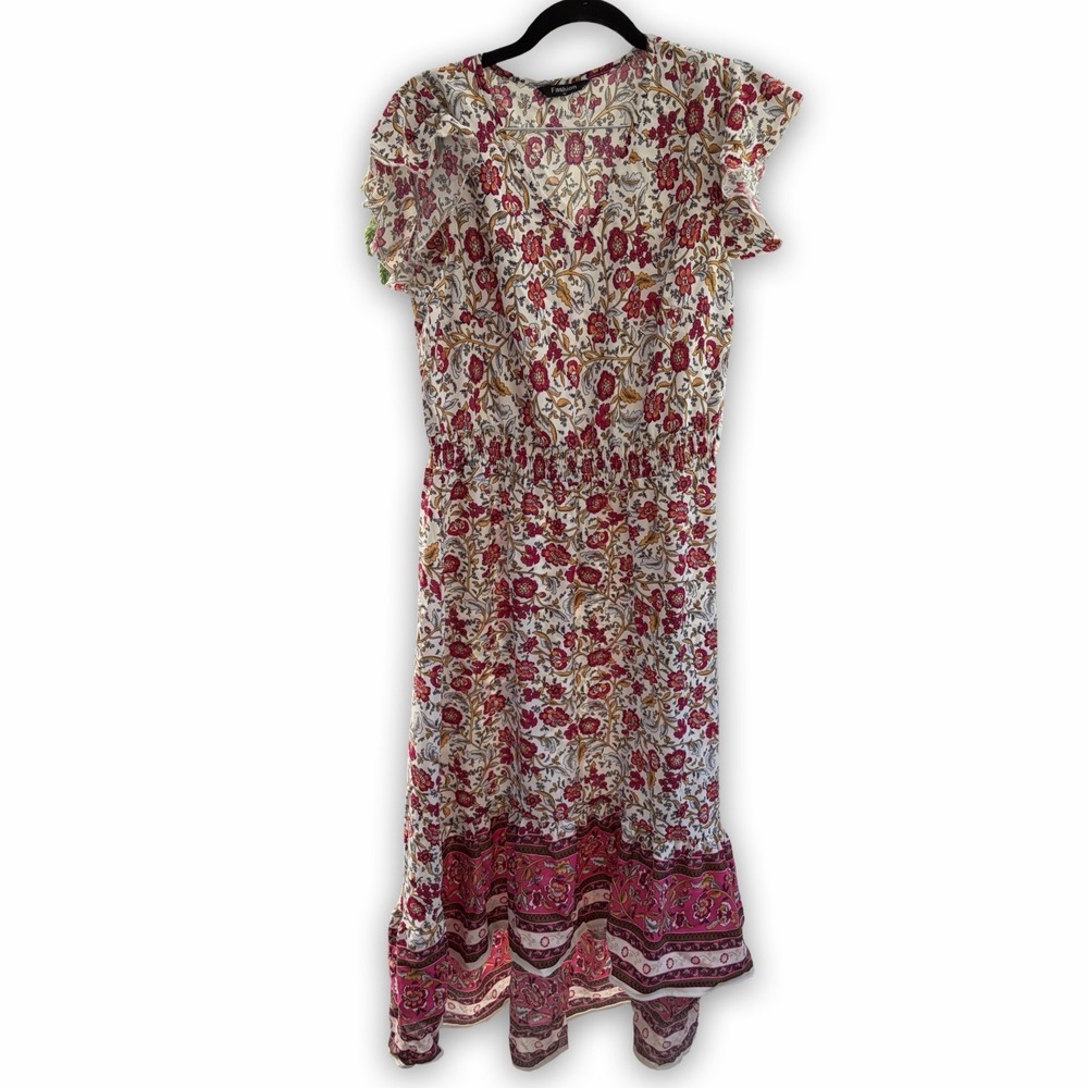 Beach Vacay Summer Bohemian Pull On Flutter Sleeve Dress Size M